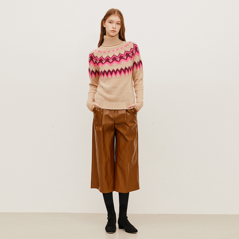 Jaquard Mohair turtle neck knit sweater in Nordic pattern