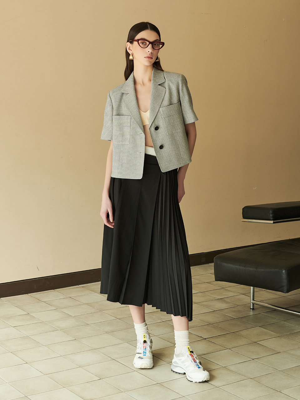 Belted outer pleated flare Skirt_YA4SRN3