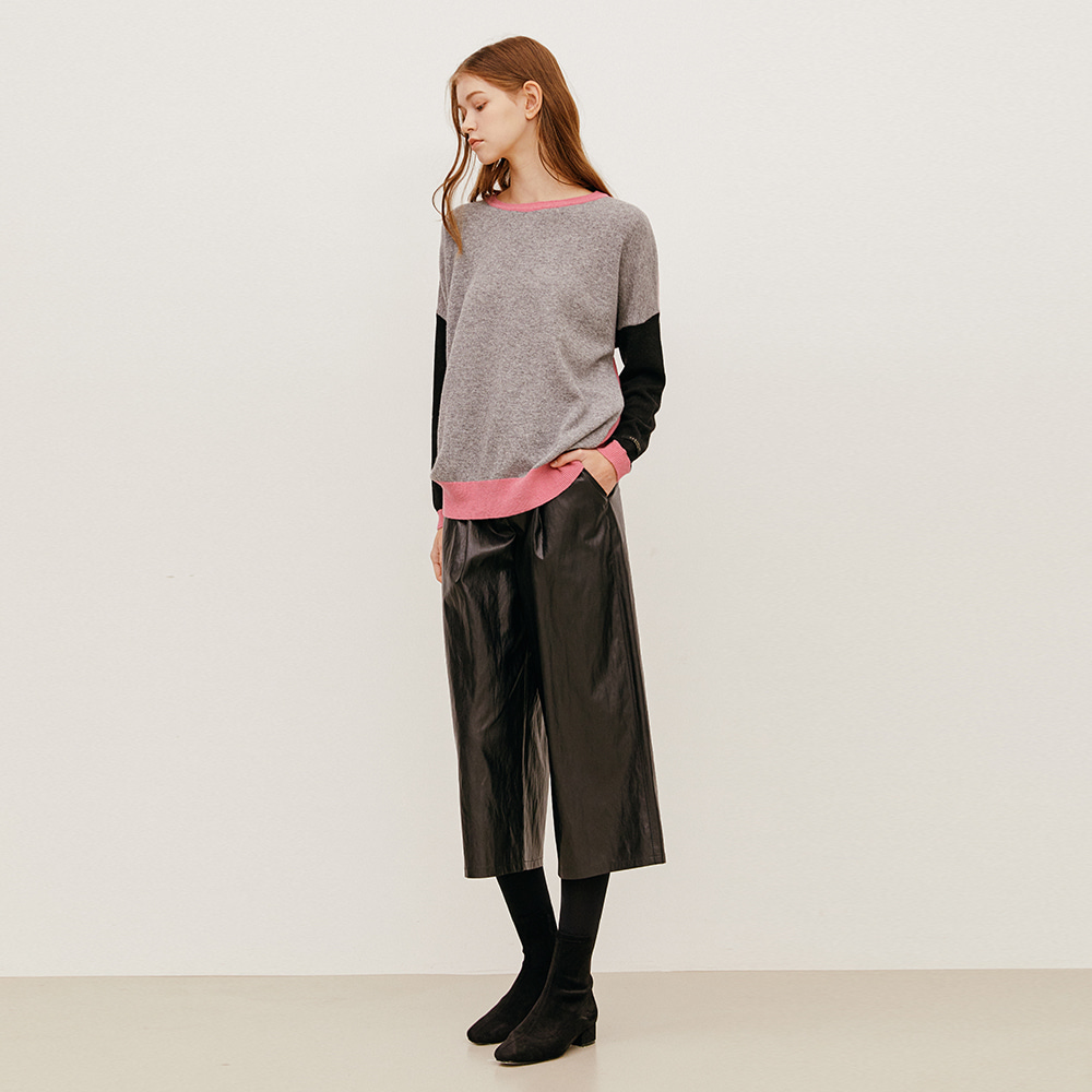 Vegan leather pleated trousers